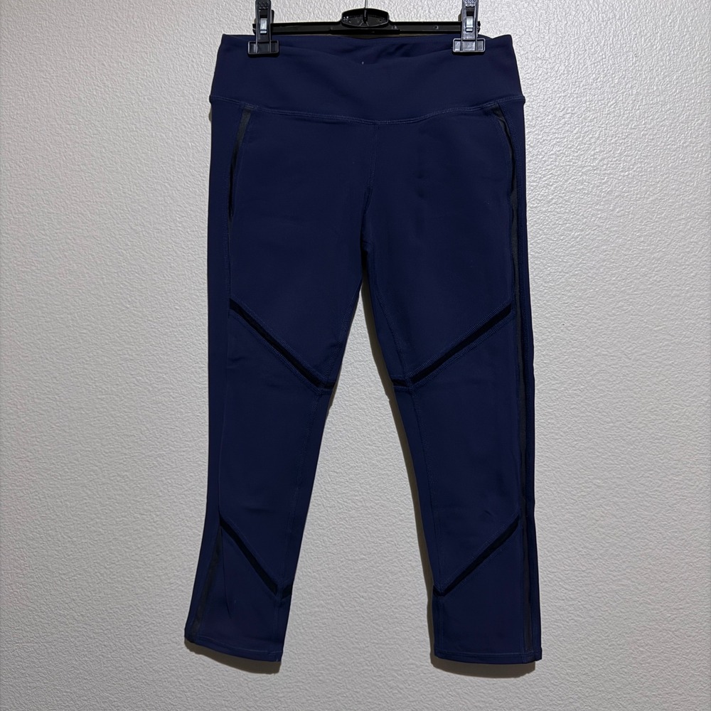 Alo Yoga Navy Blue Mesh Panel High Rise 7/8 Leggings Women's M